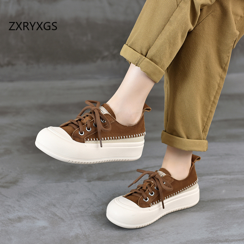 Women Shoes Size 4 In Cm - รองเท้าผ้าใบหนังวัวแท้ ZXRYXGS รุ่นใหม่ แบบผูกเชือก พรีเมียม เพิ่มความสูง