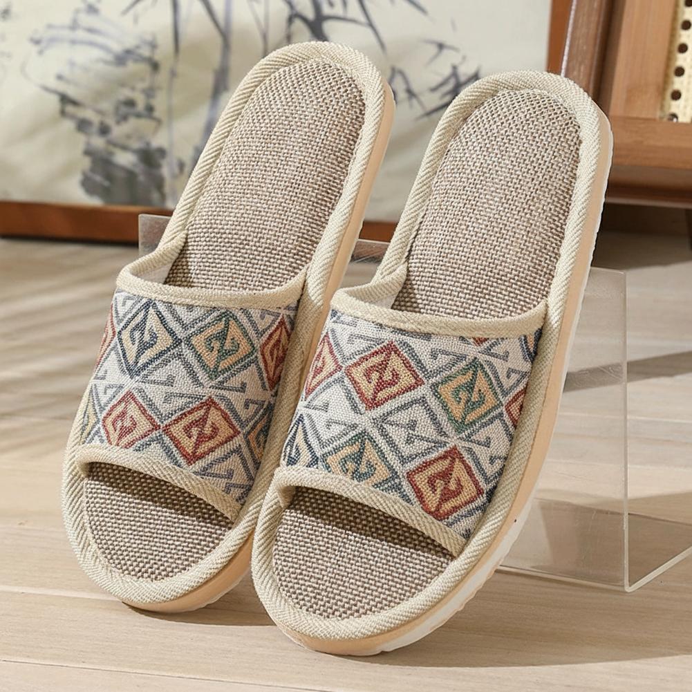 Women Shoes On Sale - รองเท้าแตะผ้าลินินสี่ฤดูสำหรับคู่รัก ระบายอากาศได้ดี รองเท้าแตะสำหรับใส่ในบ้าน กันลื่น ทำจากผ้าฝ้ายและผ้าลินิน รองเท้าแตะสำหรับผู้หญิงและผู้ชาย