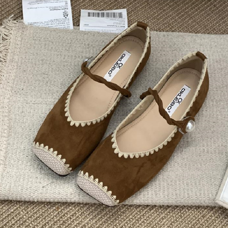 Women Shoes Japanese Brand - รองเท้าส้นเตี้ยแบบสวมสไตล์เรโทรสำหรับผู้หญิง หัวเหลี่ยม ดีไซน์เรียบหรู รองเท้าแมรี่เจน แบรนด์ดีไซเนอร์ ลายจุด