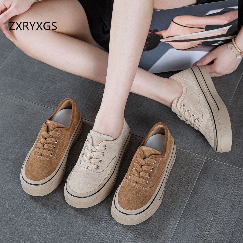 Women Shoes Size 4 In Cm - ZXRYXGS รองเท้าผ้าใบหนังวัวฟรอสต์แบบผูกเชือก รุ่นใหม่สำหรับฤดูใบไม้ร่วง พื้นรองเท้าแบบแบน เพิ่มความสบาย แฟชั่นลำลอง