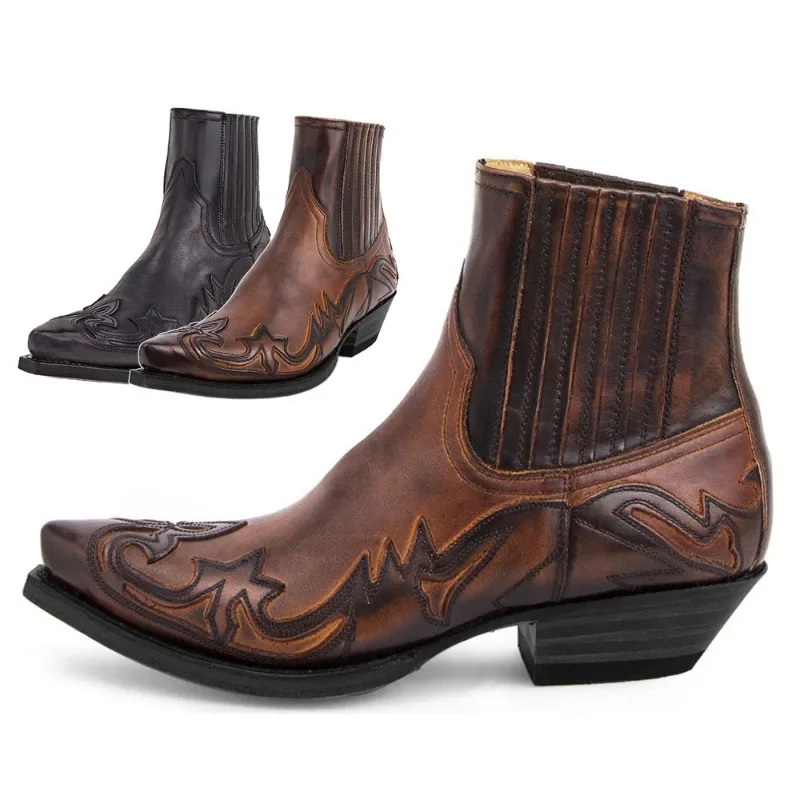 Western Cowgirl Boot - รองเท้าบูทผู้ชายแบบใหม่ ทำมือ ส้นตึก รองเท้าบูทข้อเท้าสไตล์คาวบอยตะวันตก รองเท้าหนังผู้ชายแบบ unisex