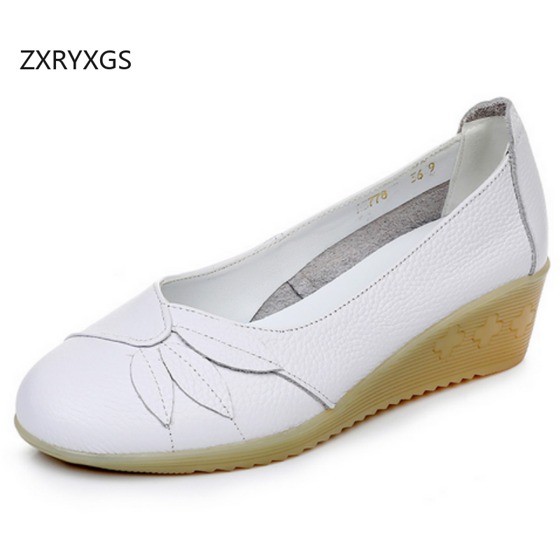 Women Shoes Size 4 In Cm - ZXRYXGS พรีเมี่ยมของแท้หนังสีขาวรองเท้า Wedges รองเท้าส้นสูงกลาง 2025 ขนาดใหญ่แฟชั่นรองเท้า