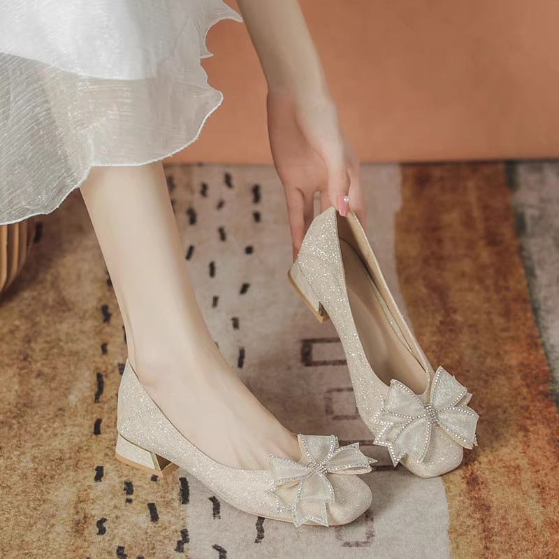 Women Shoes Heels - ผู้หญิง 2025 ใหม่สไตล์ฤดูใบไม้ร่วงEvening Soft Sole Low
