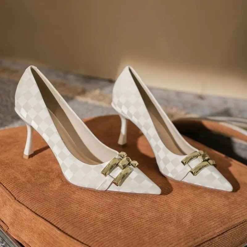 Women Shoes Quick Delivery - สํานักงานรองเท้าส้นสูงปานกลางรองเท้าสีดําสําหรับผู้หญิง 2024 สีขาวหรูหราหนังสบายๆสุภาพสตรีรองเท้าฤดูร้อน Quick การจัดส่ง A