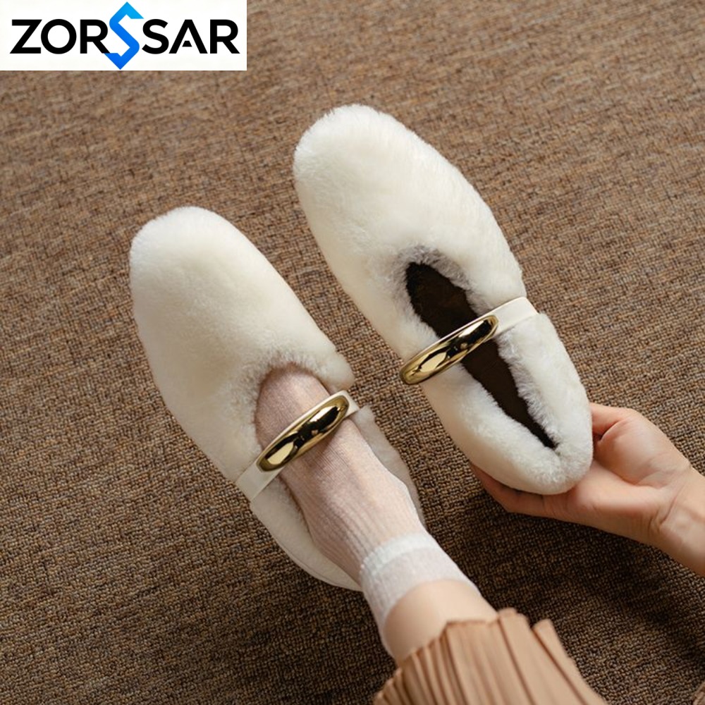 Women Shoes Japanese Brand - รองเท้าบัลเล่ต์หัวเหลี่ยมบุขนแกะสำหรับผู้หญิง รองเท้าแมรี่เจนขนสัตว์อุ่นสำหรับฤดูหนาว ดีไซน์แบรนด์หรูหรา รองเท้าโลฟเฟอร์บุขนนุ่ม