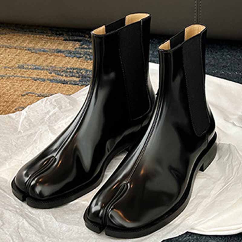 Women Shoes Japanese Brand - 2025 Luxuryยี่ห้อDesigner Tabi Single-Toeข้อเท้ารองเท้าบูทผู้หญิงหนังChunkyรองเท้าส้นสูงแยกToeรองเท้าผู้หญิงรองเท้าสั้น