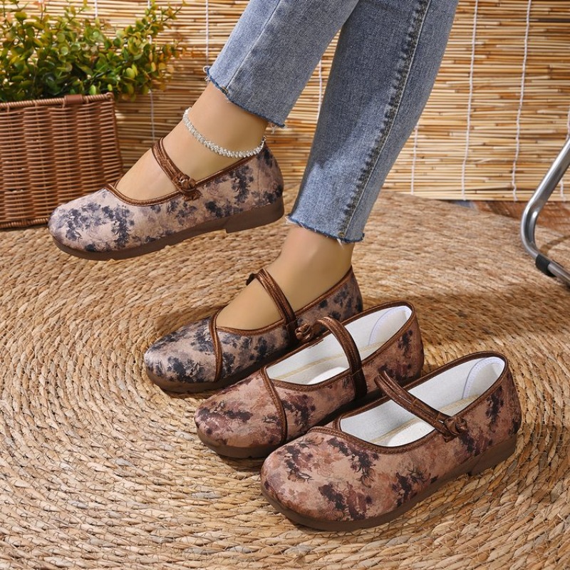 Women Shoes Mules - รองเท้าแฟลตผู้หญิง ดีไซน์แบบแมรี่เจน สำหรับสุภาพสตรี หัวกลม นุ่ม สวมใส่สบาย