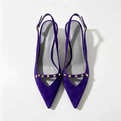 Women Shoes Size 4 In Cm - รองเท้าส้นสูงหัวแหลมแบบสลิงแบ็ค สีน้ำเงินรอยัล แต่งหมุด ความสูง 4 ซม.