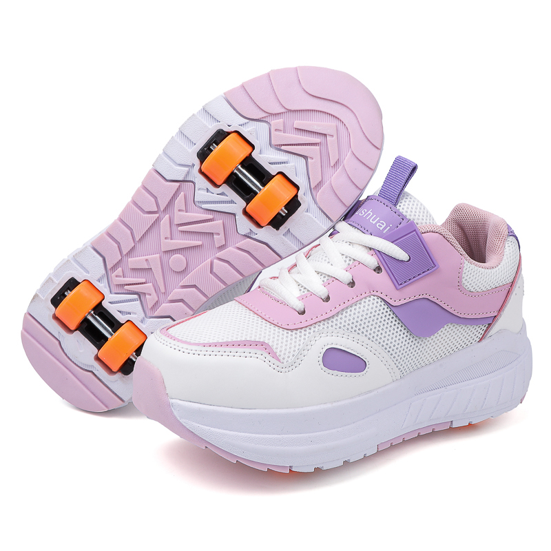 Women'S Shoes Running Sports - รองเท้าสเก็ตสำหรับเด็ก 4 ล้อ รองเท้าผ้าใบมีล้อถอดได้ สำหรับเด็กผู้หญิง กีฬากลางแจ้ง