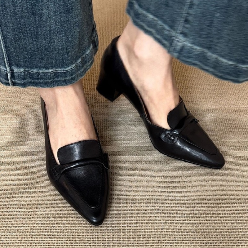 Women Shoes Size 4 In Cm - รองเท้าส้นหนา Cozy Med สไตล์วินเทจสำหรับผู้หญิง ใส่สบาย เหมาะสำหรับฤดูใบไม้ผลิและฤดูใบไม้ร่วง