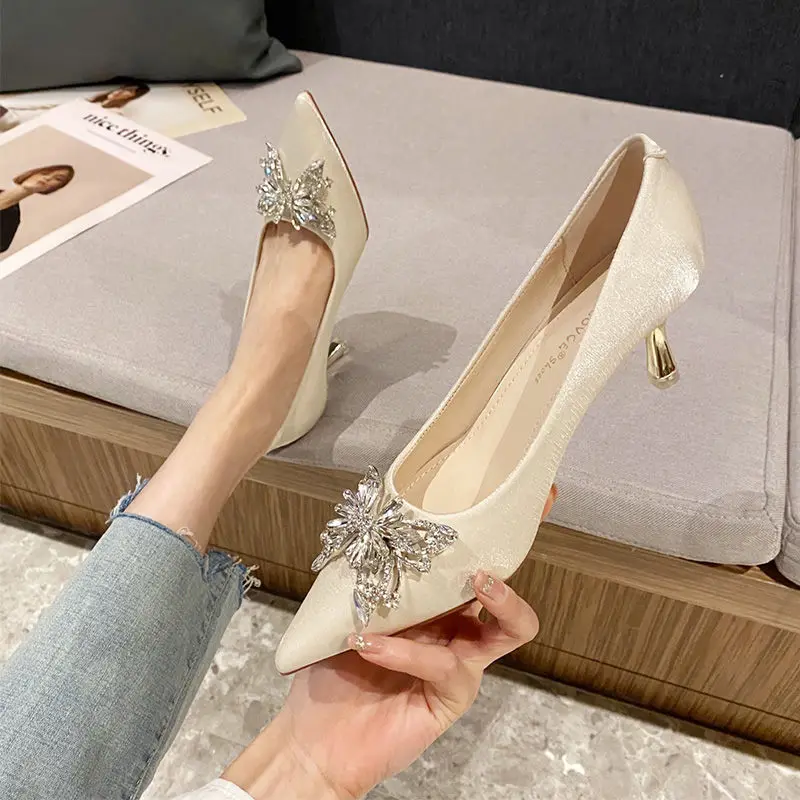 Women Shoes Quick Delivery - Pointed Toe Rhinestone รองเท้าสําหรับงานแต่งงานเจ้าสาวรองเท้าวันหยุดคุณภาพสูงของแท้ Mark Quick