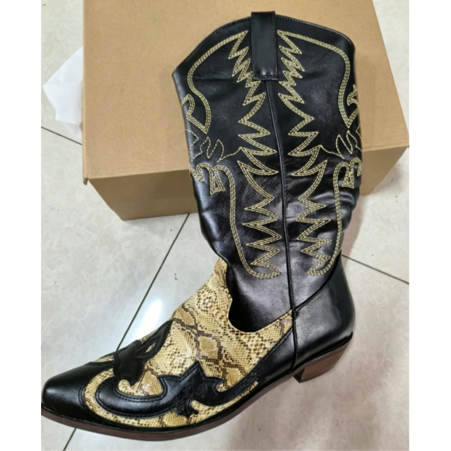 Western Cowgirl Boot - รองเท้าบูทคาวบอยปักลายสไตล์ตะวันตก ทรงหัวแหลม ความยาวครึ่งน่อง สำหรับผู้ชายและผู้หญิง ส้นหนา รองเท้าคาวเกิร์ล