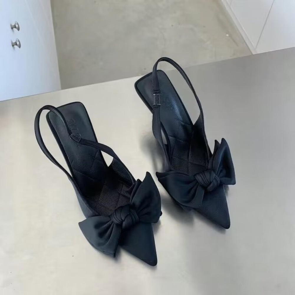 Women Shoes Formal - รองเท้าผู้หญิงปี 2026 รุ่นใหม่สำหรับฤดูร้อน รองเท้าส้นสูงแบบสวมเปิดส้นประดับโบว์ผีเสื้อ ดีไซน์เซ็กซี่ ส้นเข็ม