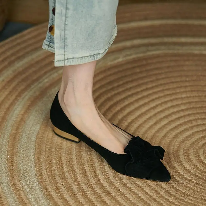 Women Shoes Quick Delivery - หรูหรารองเท้าหนังสําหรับสตรีรองเท้าส้นสูงส้น Elegant ผู้หญิงรองเท้าชี้ Toe จีบ 39