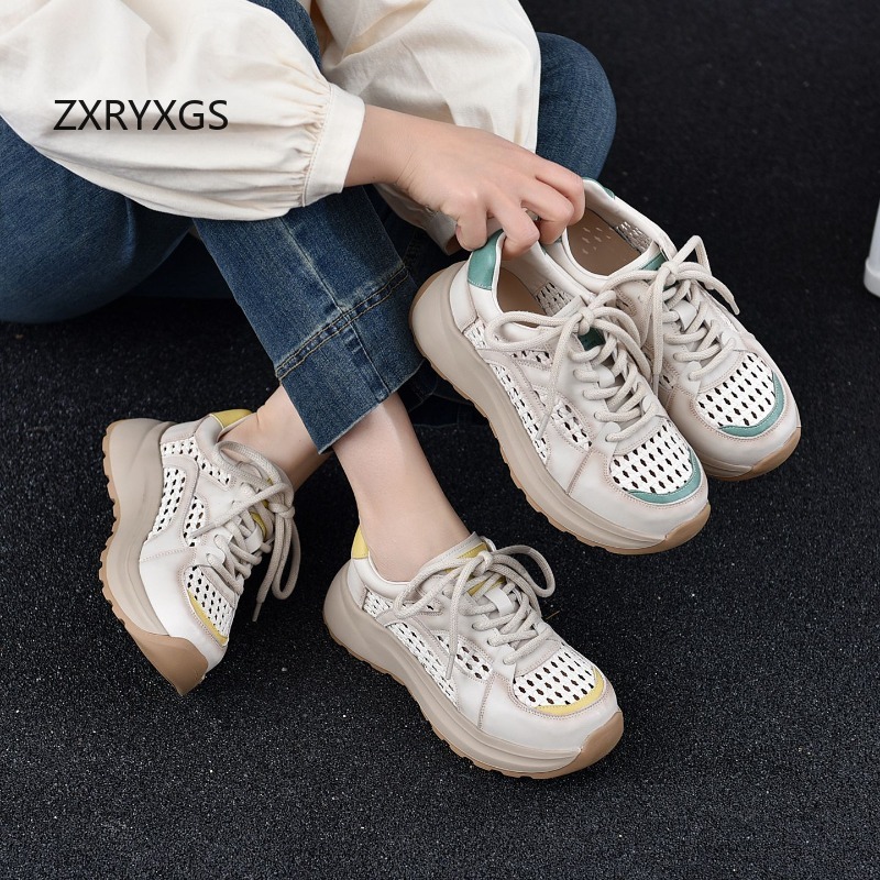 Women Shoes Size 4 In Cm - ZXRYXGS รองเท้าผ้าใบหนังแท้แบบใหม่ สีสันสดใส ดีไซน์โปร่ง ระบายอากาศได้ดี พื้นหนา