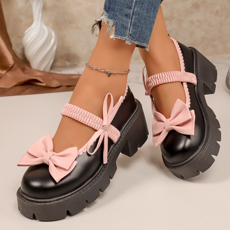 Women Shoes Japanese Brand - รองเท้าส้นสูงสไตล์ญี่ปุ่นสำหรับผู้หญิง รุ่นฤดูใบไม้ร่วง พร้อมโบว์ตกแต่ง รองเท้าส้นเตี้ยทรงแมรี่เจน สไตล์เรโทร รองเท้าแพลตฟอร์มส้นสูง