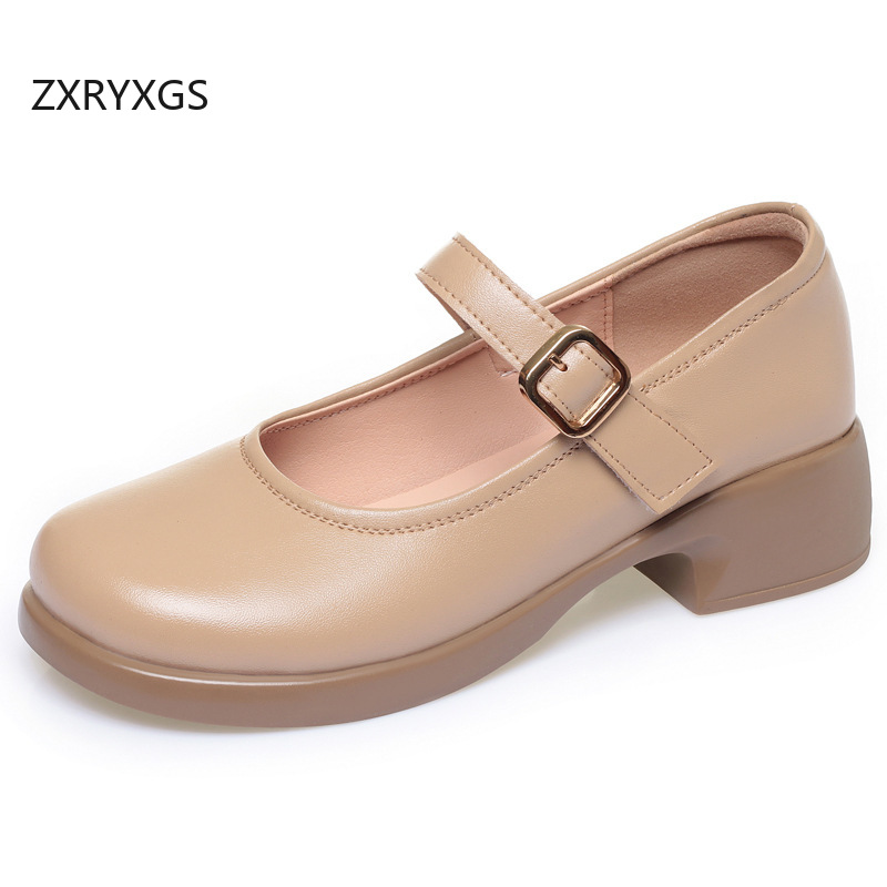 Women Shoes Size 4 In Cm - ZXRYXGS ขายดี 2026 รองเท้าหนังแท้ทรงหัวกลม สวมใส่สบาย ส้นกลาง