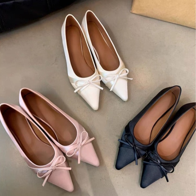 Mule Slip On - รองเท้าแตะแฟชั่นผ้าชีฟองสไตล์ใหม่สำหรับฤดูร้อน ประดับโบว์หวานๆ สวมใส่สบาย เหมาะสำหรับใส่กลางแจ้ง ปี 2026