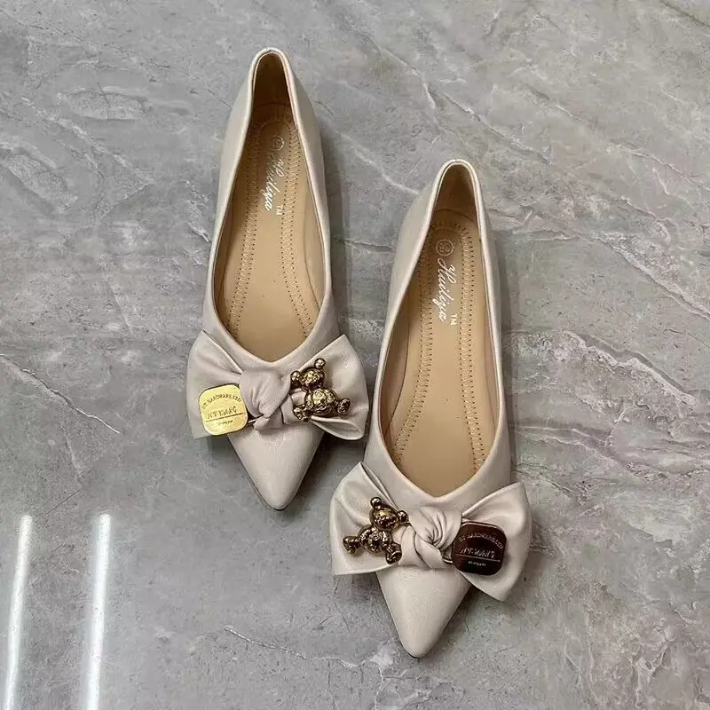 Women Shoes Quick Delivery - รองเท้าส้นแบนแบบสวมสำหรับผู้หญิง พื้นนุ่ม สีเบจ รองเท้าโมคาซินแบบเรียบง่าย จัดส่งรวดเร็ว ของแท้