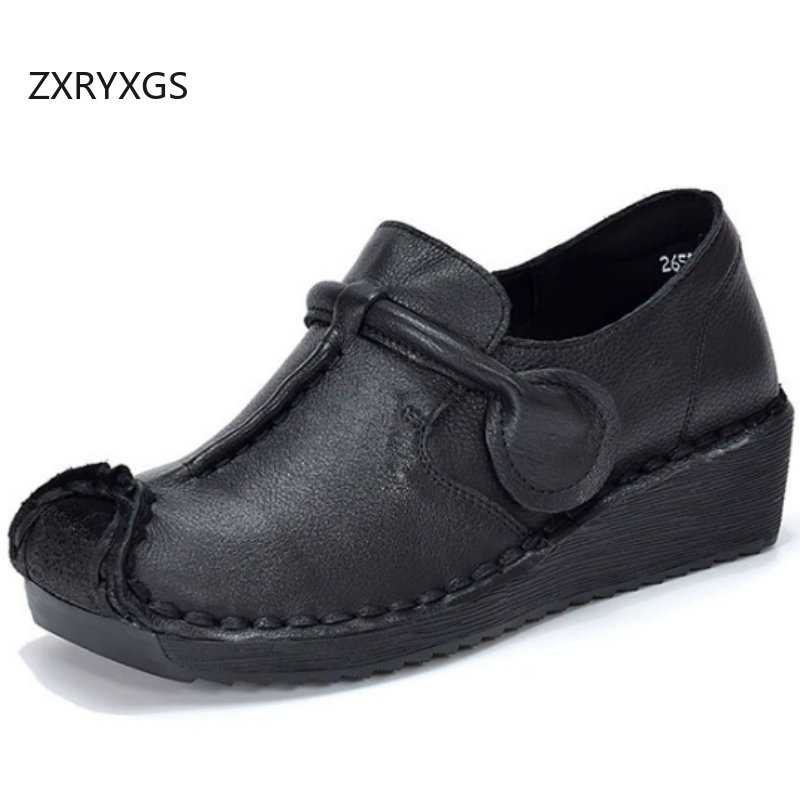Women Shoes Size 4 In Cm - ZXRYXGS รองเท้าหนังแท้สไตล์คลาสสิคเรโทร หนังวัวชั้นบนสุด พื้นนุ่ม กันลื่น สวมใส่สบาย