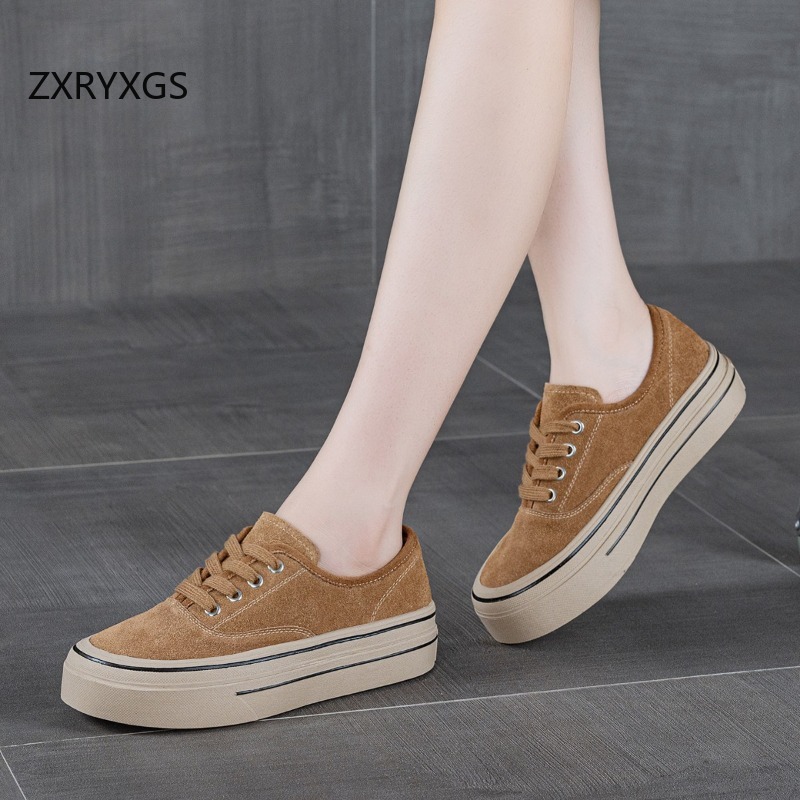 ZXRYXGS รองเท้าผ้าใบหนังวัวฟรอ - Women Shoes Size 4 In Cm บทวิจารณ์และราคา