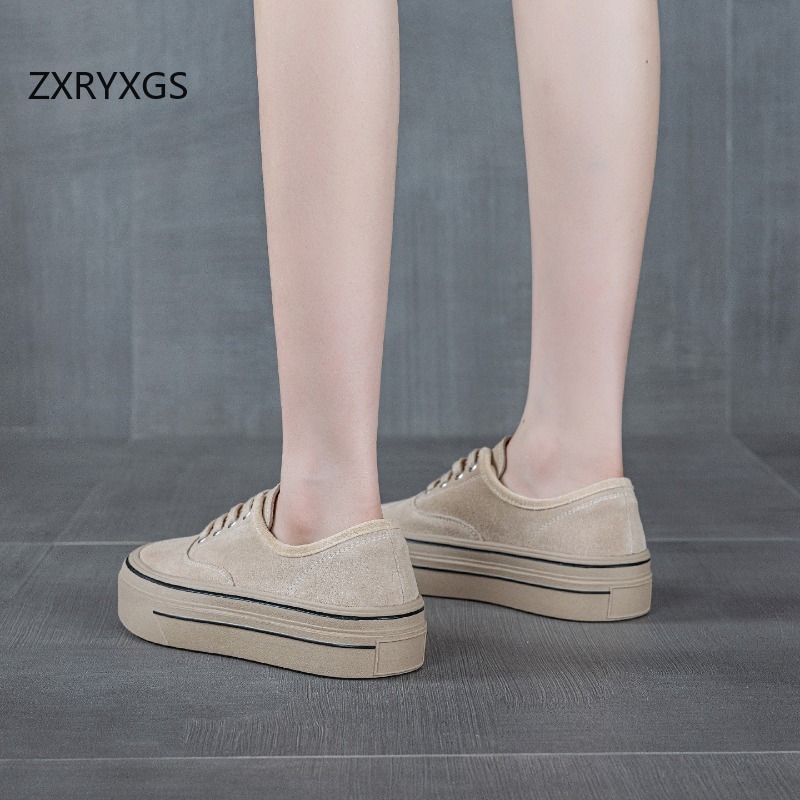 ZXRYXGS รองเท้าผ้าใบหนังวัวฟรอ - Women Shoes Size 4 In Cm บทวิจารณ์และราคา
