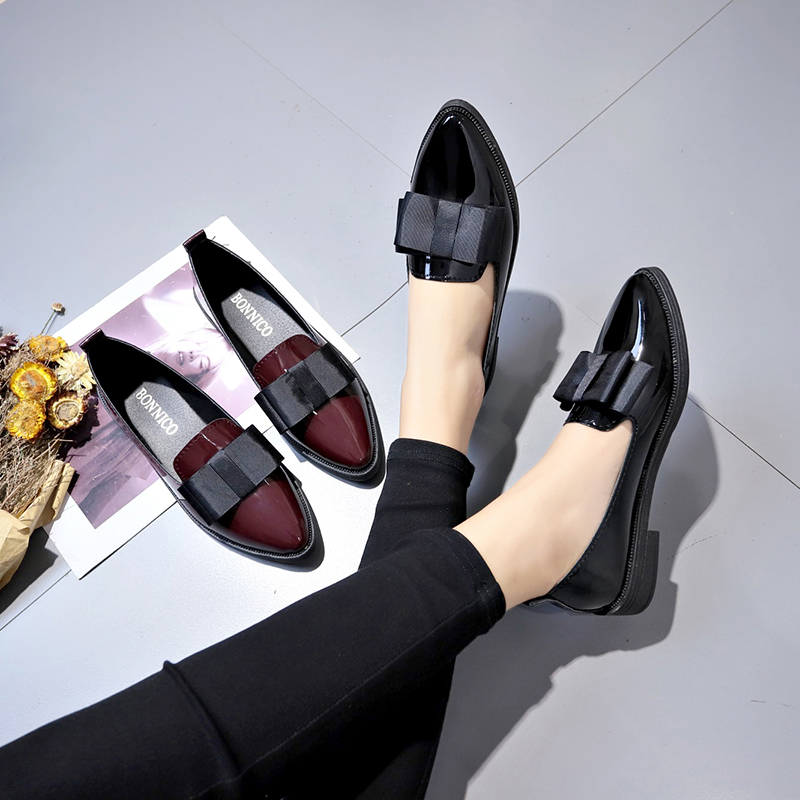 รองเท้าส้นเตี้ยหนังแก้วสีดำ/สี - Women Shoes Formal บทวิจารณ์และราคา