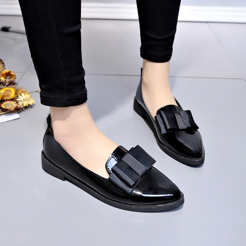 รองเท้าส้นเตี้ยหนังแก้วสีดำ/สี - Women Shoes Formal บทวิจารณ์และราคา