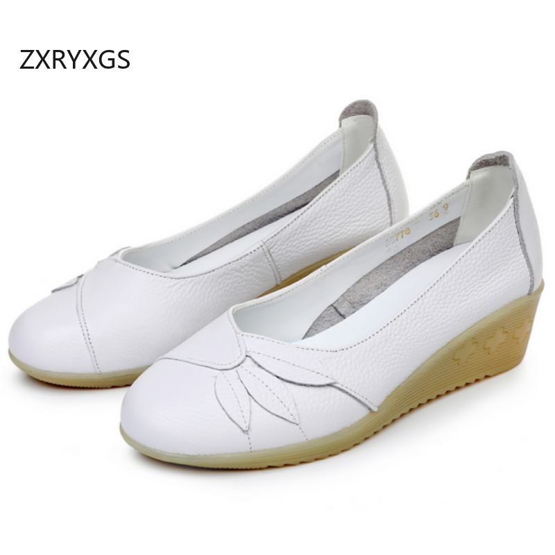 ZXRYXGS พรีเมี่ยมของแท้หนังสีข - Women Shoes Size 4 In Cm บทวิจารณ์และราคา