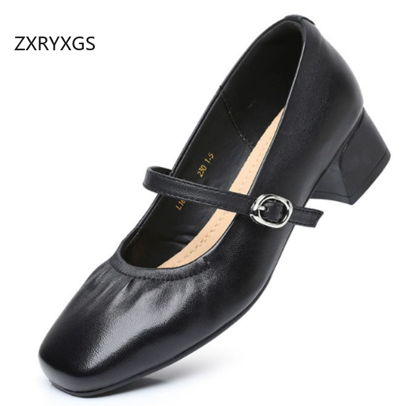 ZXRYXGS รองเท้าส้นหนาหนังแกะทร - Women Shoes Size 4 In Cm บทวิจารณ์และราคา