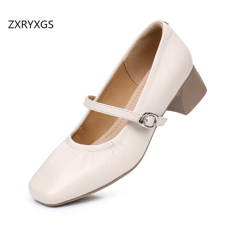 ZXRYXGS รองเท้าส้นหนาหนังแกะทร - Women Shoes Size 4 In Cm บทวิจารณ์และราคา