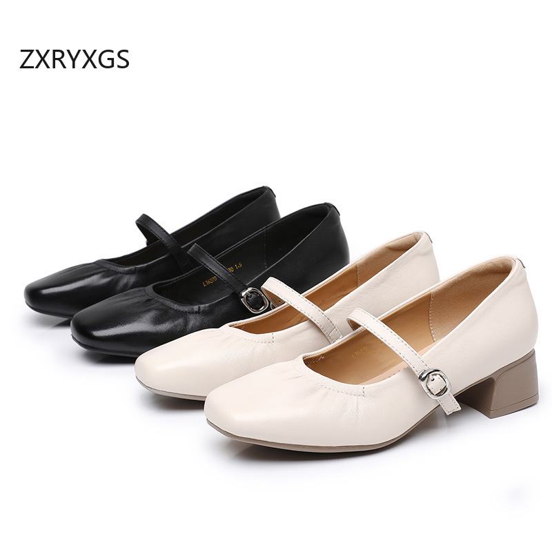 ZXRYXGS รองเท้าส้นหนาหนังแกะทร - Women Shoes Size 4 In Cm บทวิจารณ์และราคา