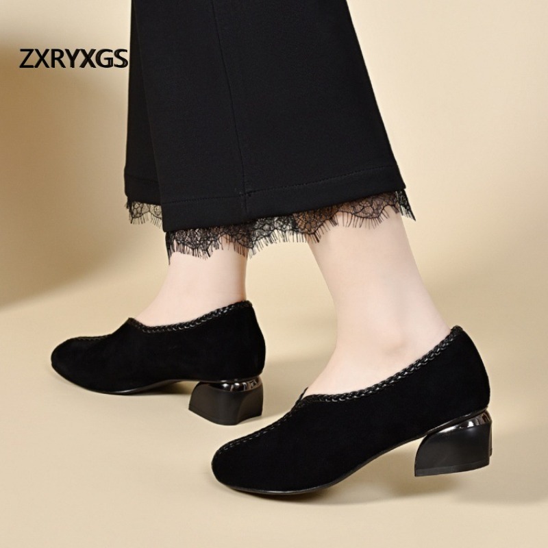 รองเท้าหนังแกะสีดำแบบด้านระดับ - Women Shoes Size 4 In Cm บทวิจารณ์และราคา